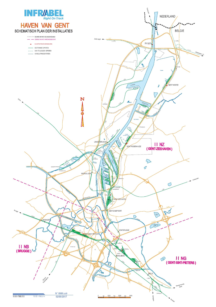 Kaart haven van Gent: schemtisch plan der installaties.