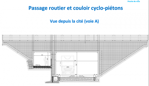 Oassage routier et couloir cyclo-piétons.