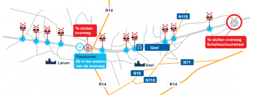 Kaartje overwegen Geel.