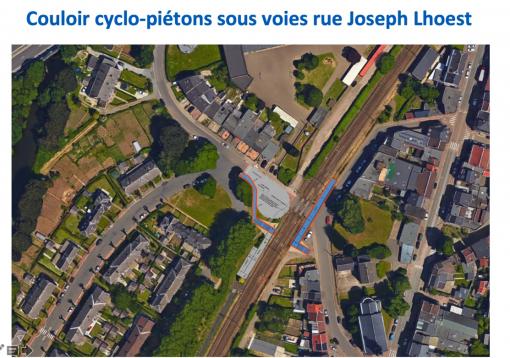 Coulois cyclo-piétons sous voies rue Joseph Lhoest.