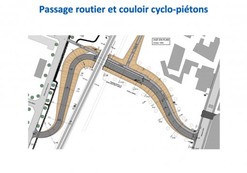 Passage routier et couloir cyclo-piétons.